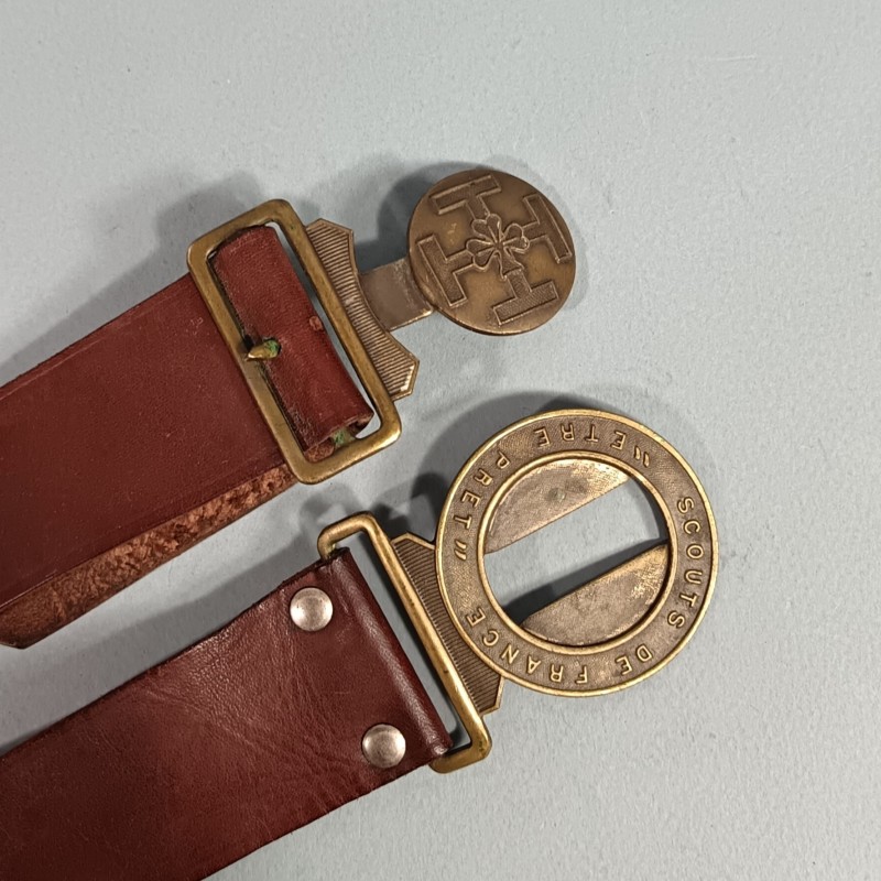 CEINTURON SCOUTS DE FRANCE ETRE PRET MODELE DE BOUCLE DE 1929 A 1940 TOUR DE TAILLE 70 cm